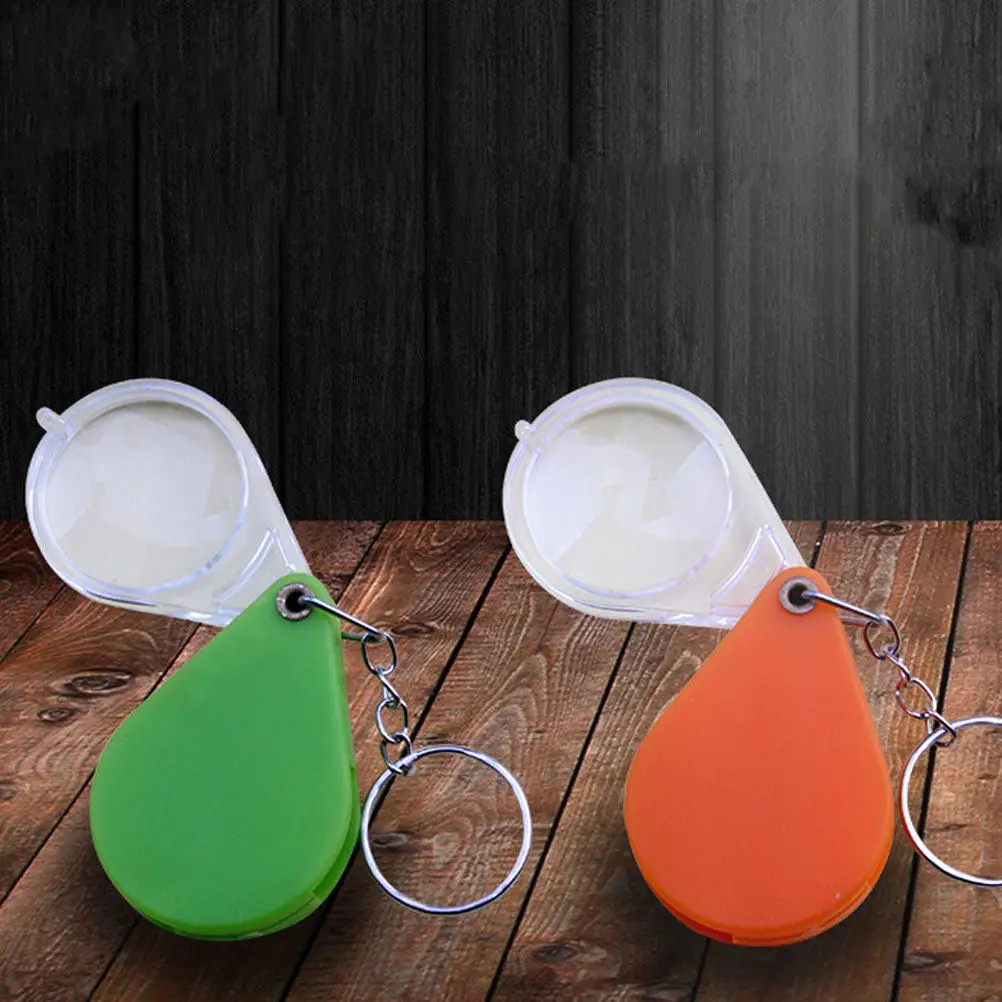 6Pcs Portable Folding Magnifier Keychain Mini Pendant Hanging Backpack Outdoor Supplies Decoration for Orange Green