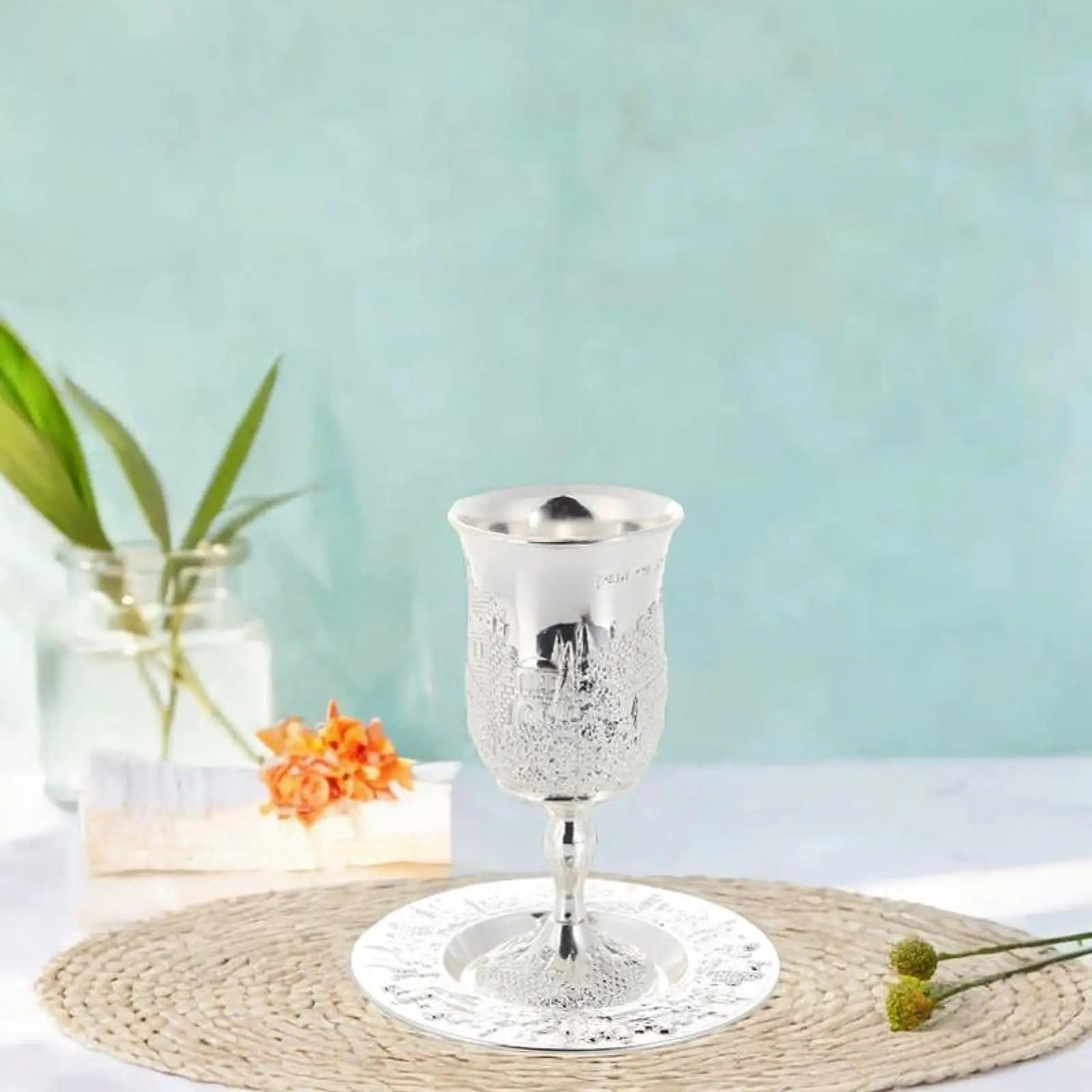 Wine Goblet, Goblet Cup with Saucer, Wine Cup, Goblet, Embossed Cup, Kiddush