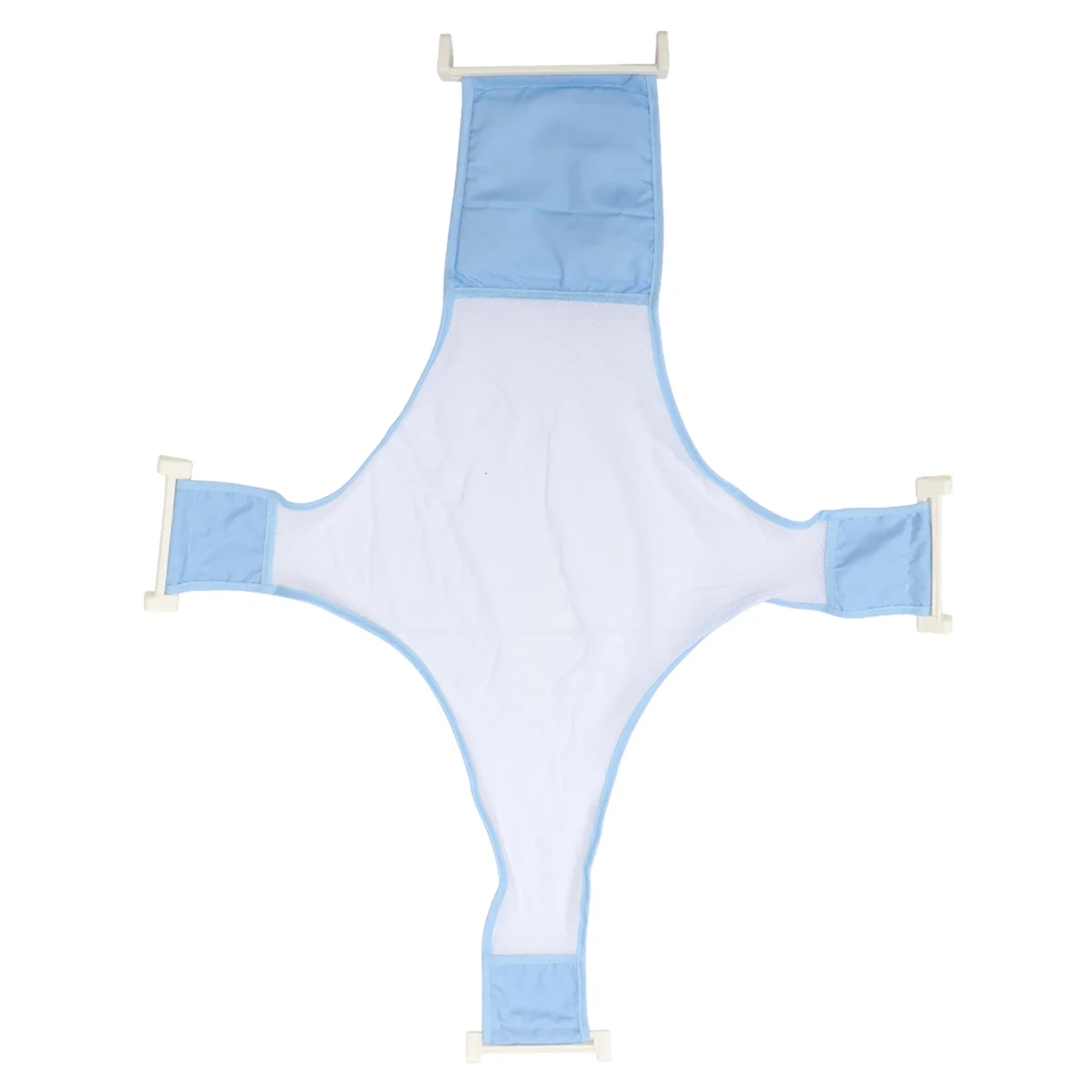 1pc Supporto per seggiolino da bagno per neonato Maglia da bagno per neonato Rete da doccia regolabile antiscivolo Blu chiaro Robusta fibbia in PP Vestibilità comoda