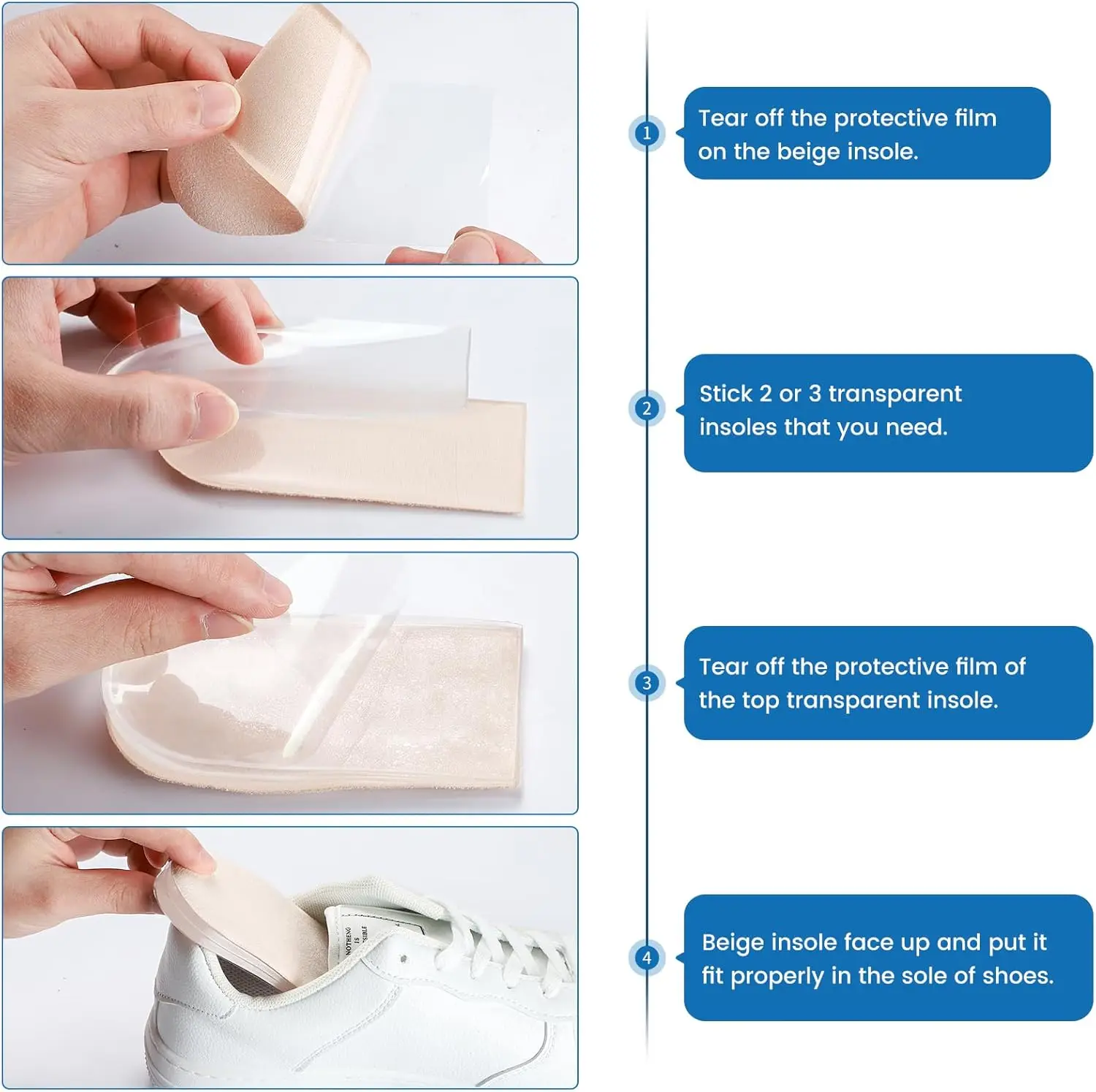 2 pezzi Sumifun Beige aumento di altezza sottopiede soletta sollevamento tallone da donna regolabile gel tallone inserito taglio piede pad scarpe con zeppa