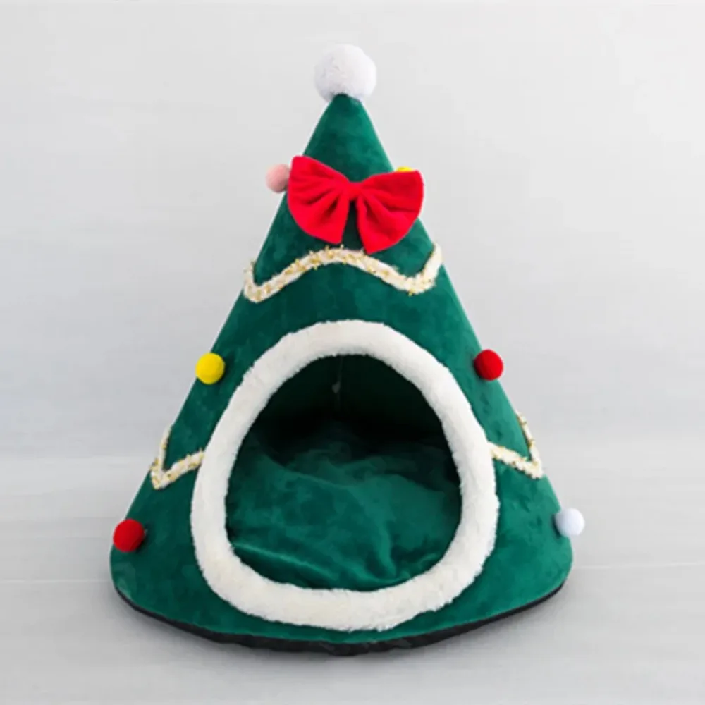 Kennel Christmas Tree Shape Pet Nest Tent Autumn and Winter Warm Creative National Tide New Year Wind Semi-closed Puppy Cat Nest