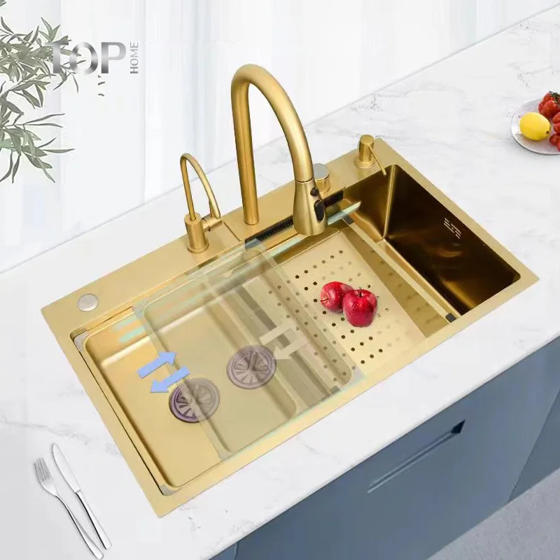 Sink,Hot Sale Anti-Scratch Single Bowl 304 Stainless Steel Handmade Waterfall Undermount Kitchen Sink Brushed Surface Modern Des