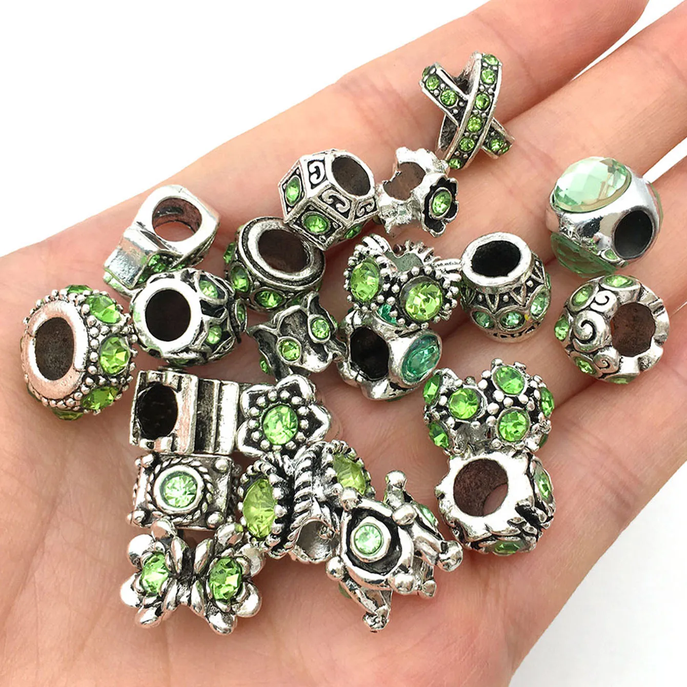 Randomly Mix 10Pcs Vintage Style Inlaid Rhinestone Large Hole Beads For DIY Handmade Beaded Bracelet Necklace Crafts Jewelry