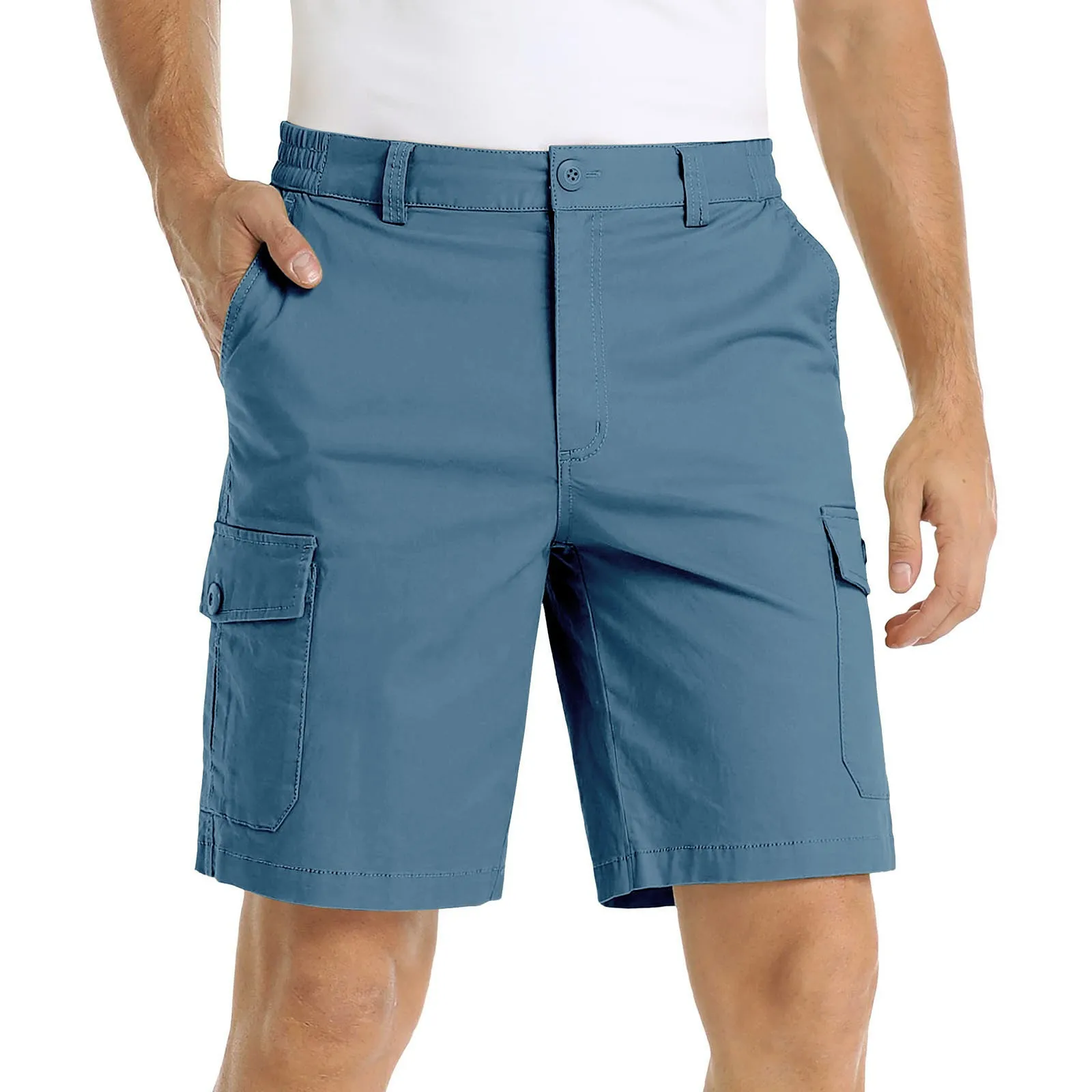 Summer Cotton Shorts Men\'S Cargo Shorts Outdoor Workwear Multi-Pockets Casual Short Pants Breathable Casual Hiking Bottoms