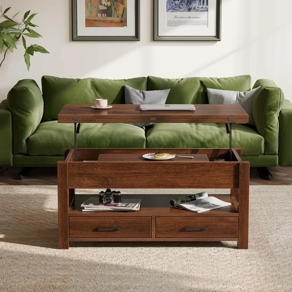 A multifunctional convertible with a coffee table lift top, drawers, and hidden compartments