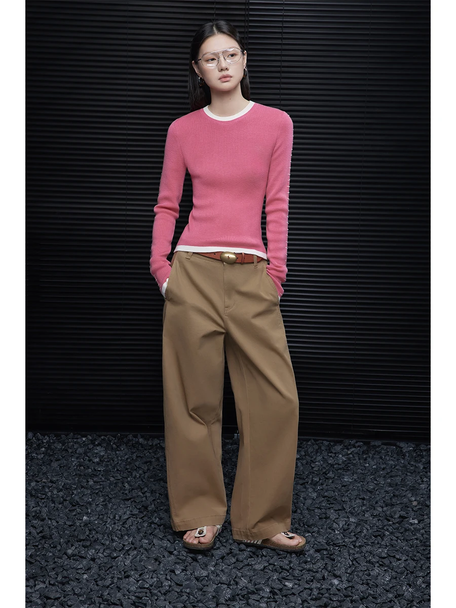 

Pink Wool Knitted Sweater Women's Base Layer Shirt Unique Design Street Style Autumn New Arrival Warmth Fashionable Long Sleeve