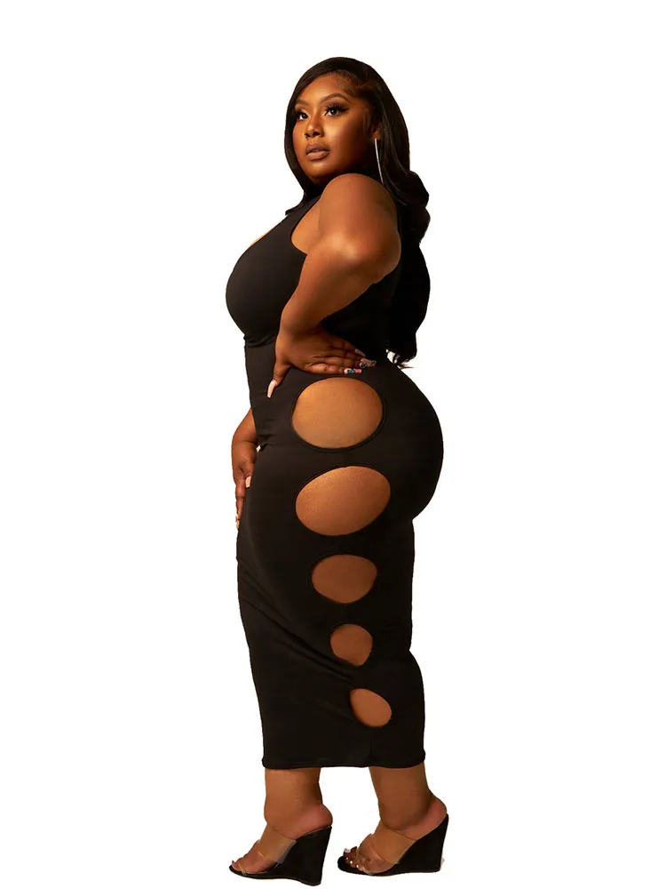 Plus Size Women Clothing Summer Midi Dress Bodycon 2022 Hollow Out Sexy Parti Dress Clubwear Wholesale Bulk Dropshipping