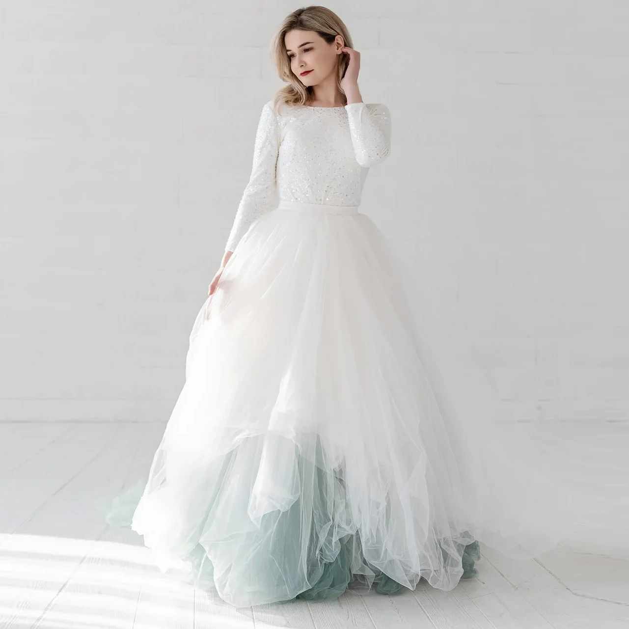 Elegant Bridal Skirt Mixed Colors Ruffle Soft Tulle Wedding Skirt with Long Train Puffy Women Party Prom Maxi Skirt Custom Made