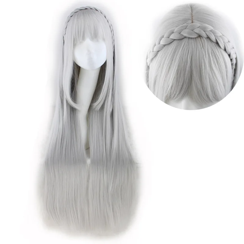Life in a Different World from Zero Emilia Cosplay Wigs Long Sliver Straight Heat Resistant Synthetic Hair