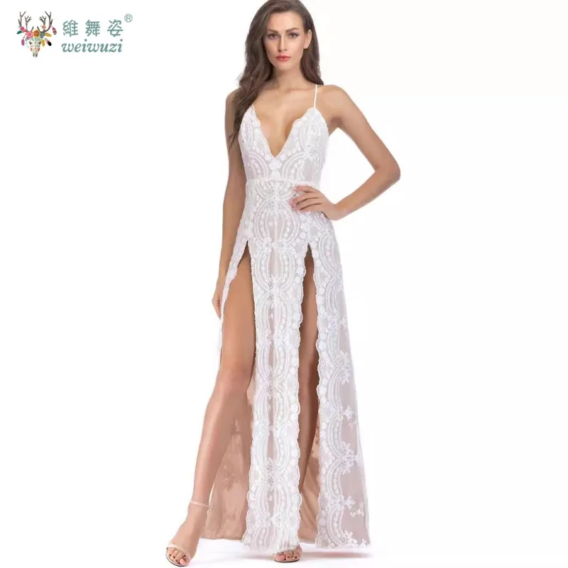 مثير وساحر حزام الكتف ضئيلة العميق الخامس الرقبة شبكة الترتر المطرزة ثوب مسائي عارية الذراعين عالية الشق الكرة ثوب مسائي