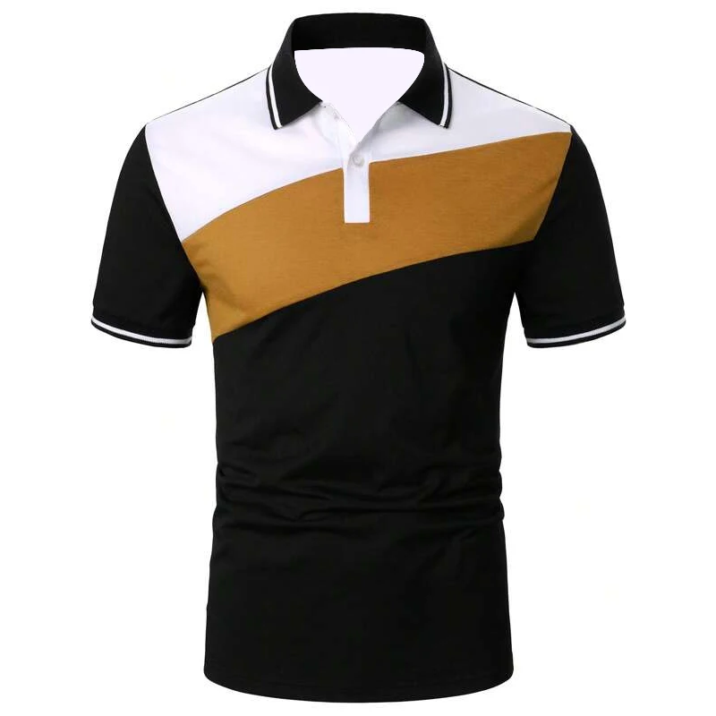 2023 Summer New Spell Color Simple Style Casual Polo Shirt , Men Sport Short Sleeve Business Lapel Polo Shirt .