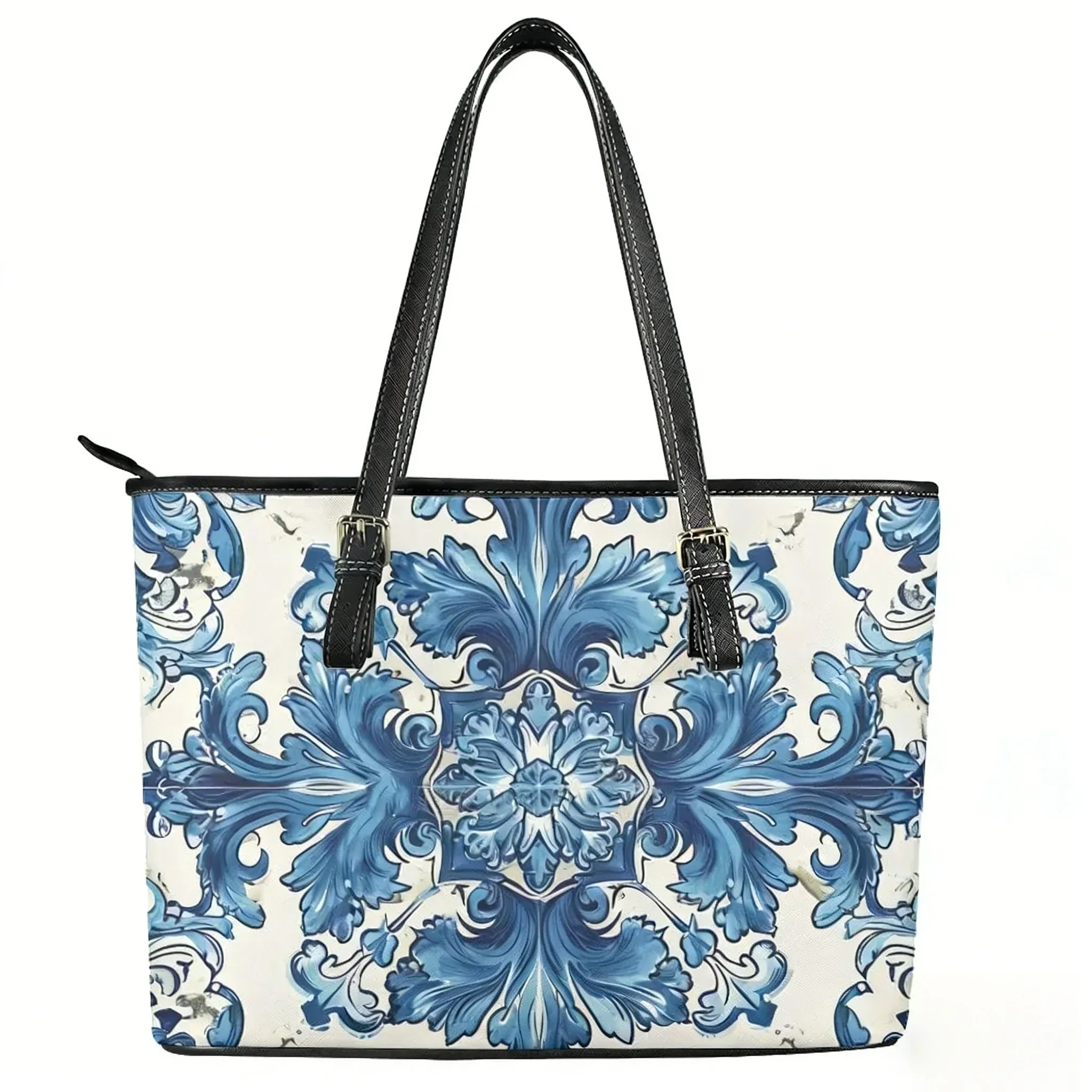 

Blue white porcelain Printed Custom Handbag Womens Mens Muslim Printed Tote Bag Shoulder Bag Business Leather Purse Travel Bag