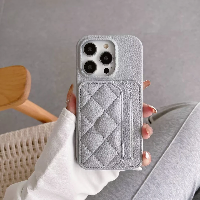 Neue einfarbige Leder-Geldbörse mit zwei Kartenfächern für iPhone 16 Pro Max E 14 11 12 13 15 Pro Max Mini Bumper Back Cover