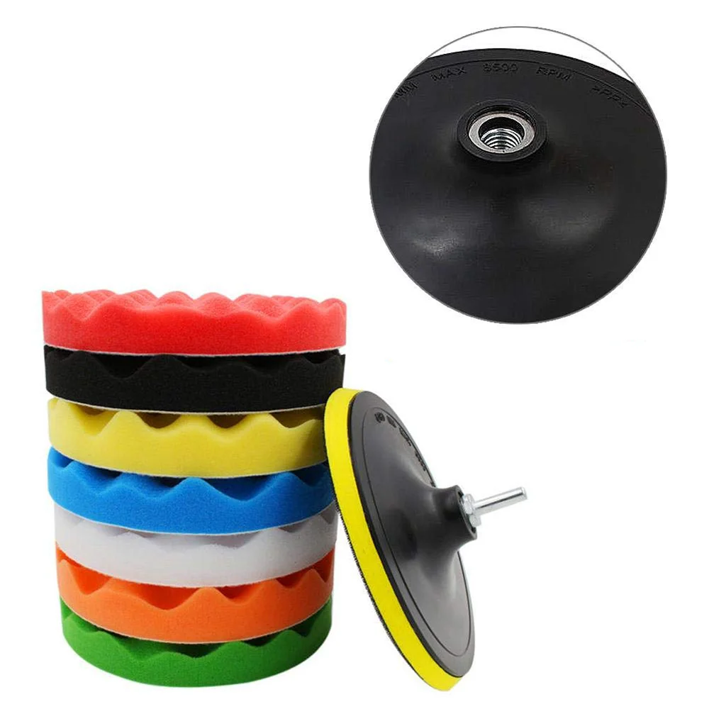 4 inch zwaaiende polijstsponspads 10 stuks met booradapter geassorteerd zwart/groen/rood/blauw/wit/geel/oranje voor autopolijsten