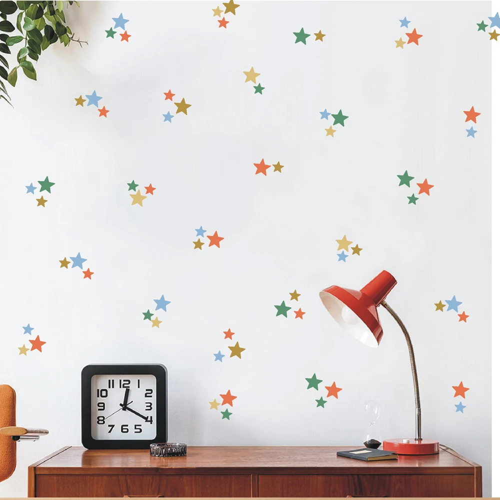 Wild Earth Colourful Stars Wall Stickers, Removable Fabric Sticker, Star Wall Decal, for Bedroom Playroom Home Wall Decor