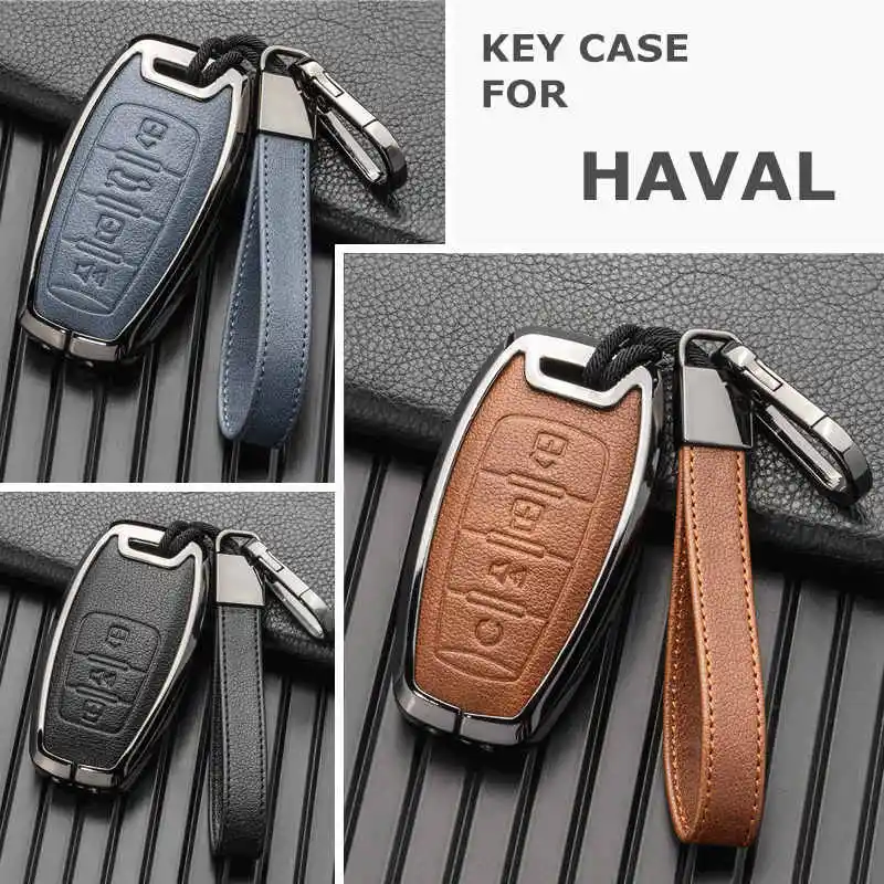 Key Case Cover For Haval H6 2022 Accessories H5 H7 H8 H9 F5 F7 F7X H2S GWM Coupe Poer Jolion Leather Metal Holder Shell