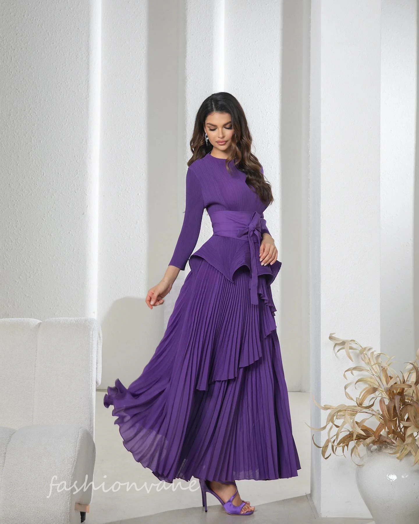 

Fashionvane Ruffled Prom Dress 2024 Long Sleeve Cocktail Dress Floor Length Long Formal Evening Party Dress 2024 robes de soirée