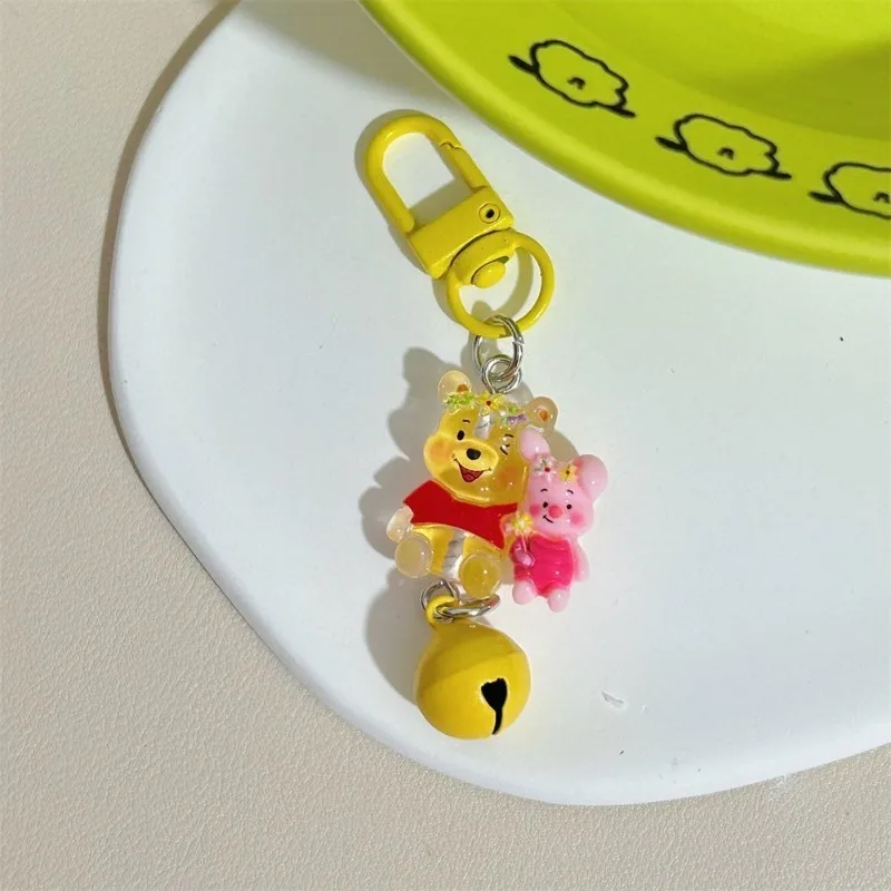 Nieuwe Transparante Winnie De Poeh Sleutelhanger Gele Bel Hanger Cartoon Anime Kawaii Rugzak Rits Decoratie Hanger Speelgoed Gift
