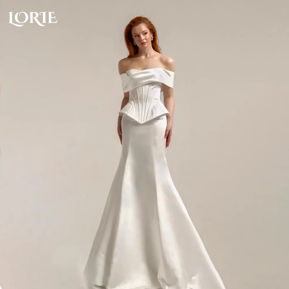 

LORIE Modern Wedding Dress Off Shoulder Sweetheart Pleats A-line Bride Gown Satin Customized Corset Bride Dress Plus Size Dress