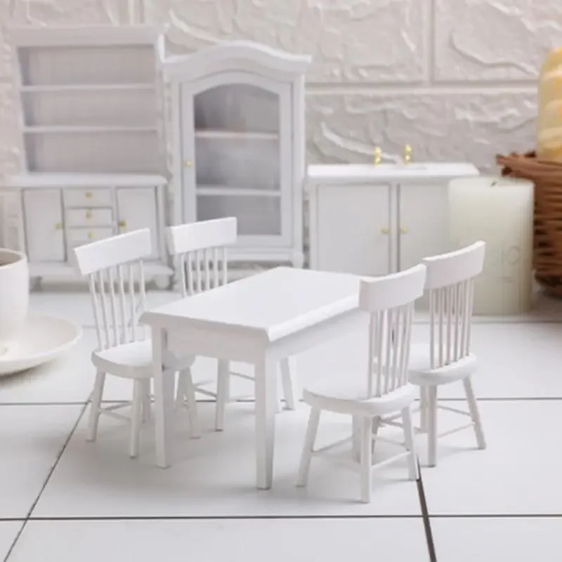 1 zestaw miniatur drewniany biały imitacja stołu do jadalni krzesło 1:12 meble do domku dla lalek zabawka
