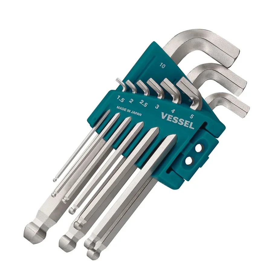 VESSEL NO.8209BP|8209BP-L|8209BP-S 9Pcs Hex Bar Ball point L-Wrench Set Short/Long type Allen Key Sets