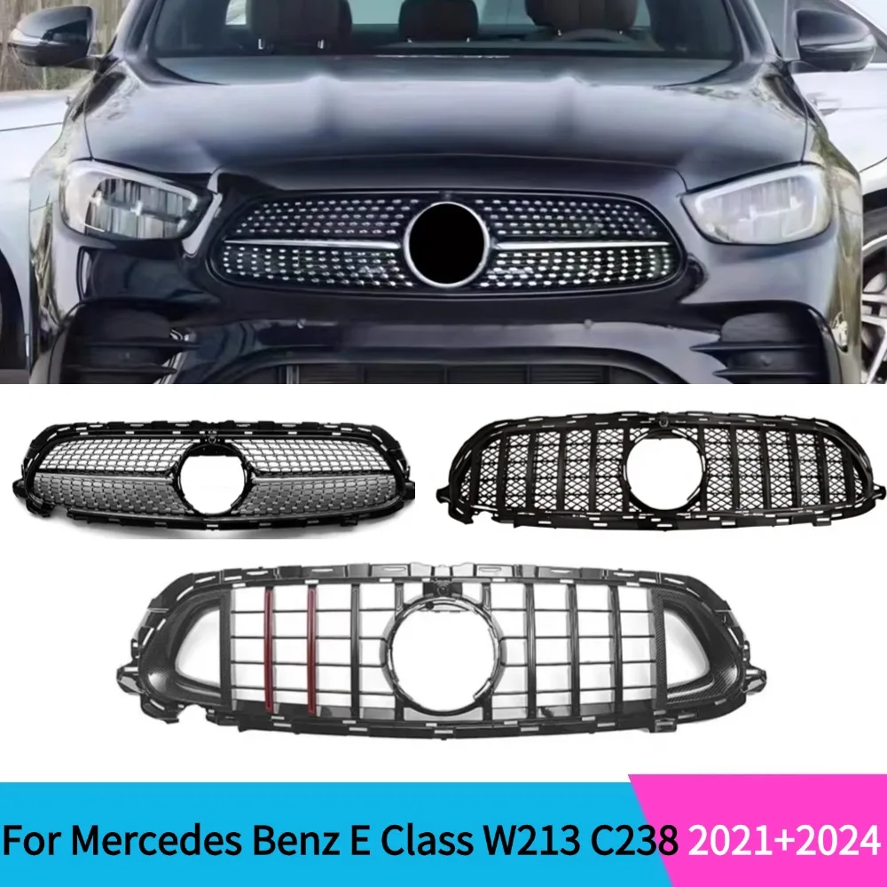 For or E260 E300 E350 E400 E450 Mercedes Benz E Class W213 2021-2024 Front Bumper Grille Upgrade Middle Hood Mesh Refit Tuning