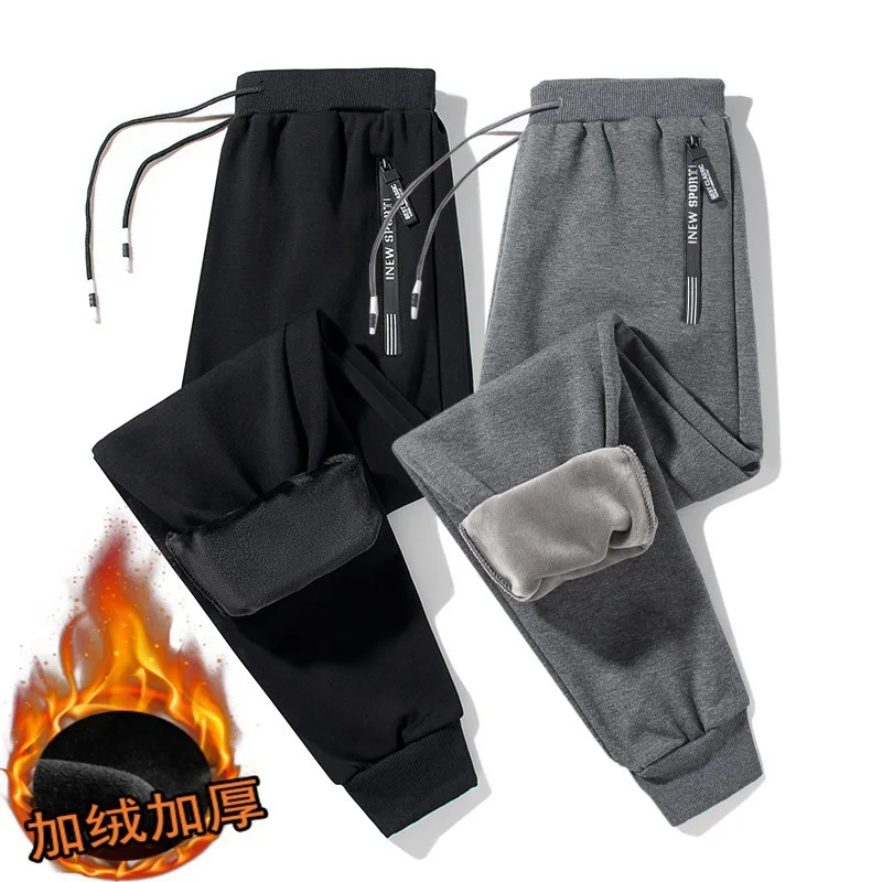 

Мужские спортивные штаны из чистого хлопка, прямые брюки для бега, повседневные свободные теплые спортивные штаны на флисовой подкладке