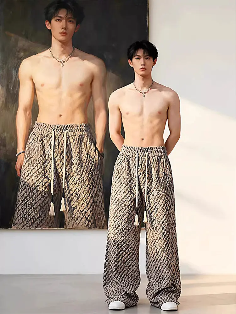 

Men's Knitted Fleece Lined Straight Leg Casual Pants Autumn Winter Comfortable Loose Fit Trousers Fashionable American Style