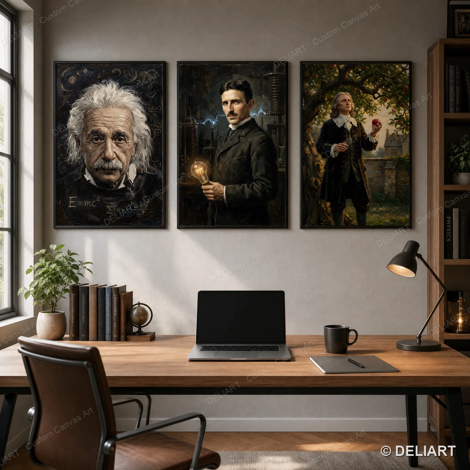 1 & 3 PCS Set Einstein Tesla Newton Oil Painting Canvas Wall Art Poster Print Famous Scientists Office Decor Unframed