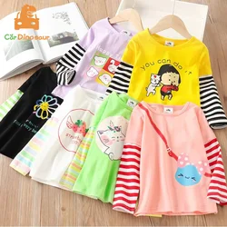 2026 Spring Autumn Fashion 2 3 4 5 6 7 8 910 Years Cute Cotton Striped Color Patchwork Cartoon Basic T-Shirt For Kids Baby Girls