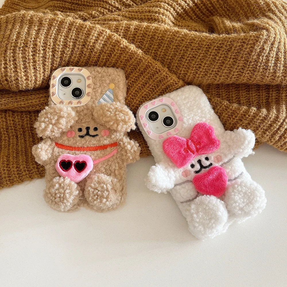 3D Cute Cartoon Plush Maltese Three-dimensional Phone Case for IPhone 16 15 14 13 12 11 Pro Max Anti-fall Back Cover Gift