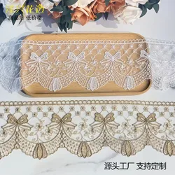 2Yards White Gold Lace Trim for Bridal Costume or Jewelry Crafts and Sewing Embroidery Golden Lace Fabric Mesh 10cm wide