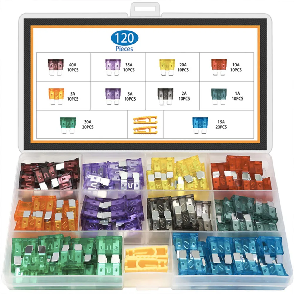 

120 Pcs Standard Fuses Assortment kit(1A/2A/3A/5A/10A/15A/20A/25A/30A/35A/40AMP) Blade Fuse Marine Auto Accessories