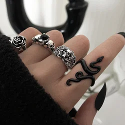 Gothic Punk Snake Skull Rings Set for Women Men Fashion Hip Hop Vintage Rings Personality Jewelry Gifts