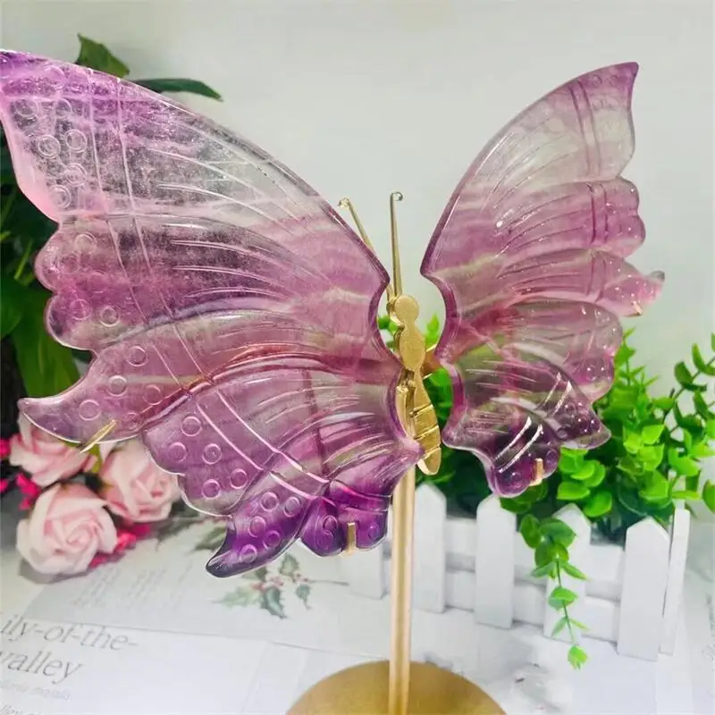 

Natural Large Size Fluorite Butterfly Wings Crystal Carving Healing Girl Birthday Present Study Decorations Gift 1pair