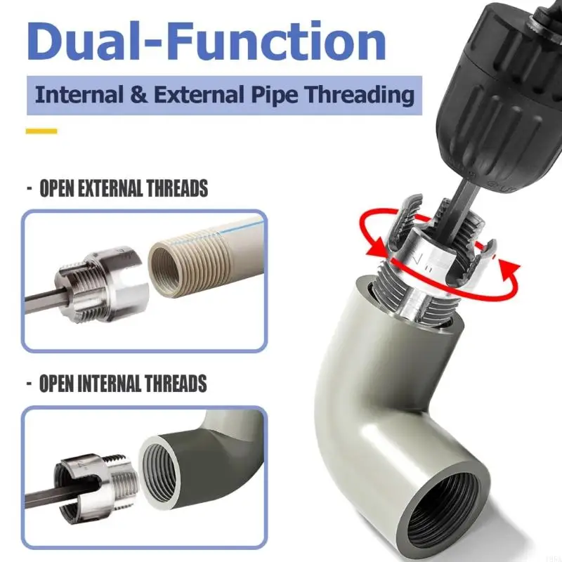Electric Drill Compatible PVC Pipe Threader PVC Thread Maker Tool for Electric Drill, 1/2