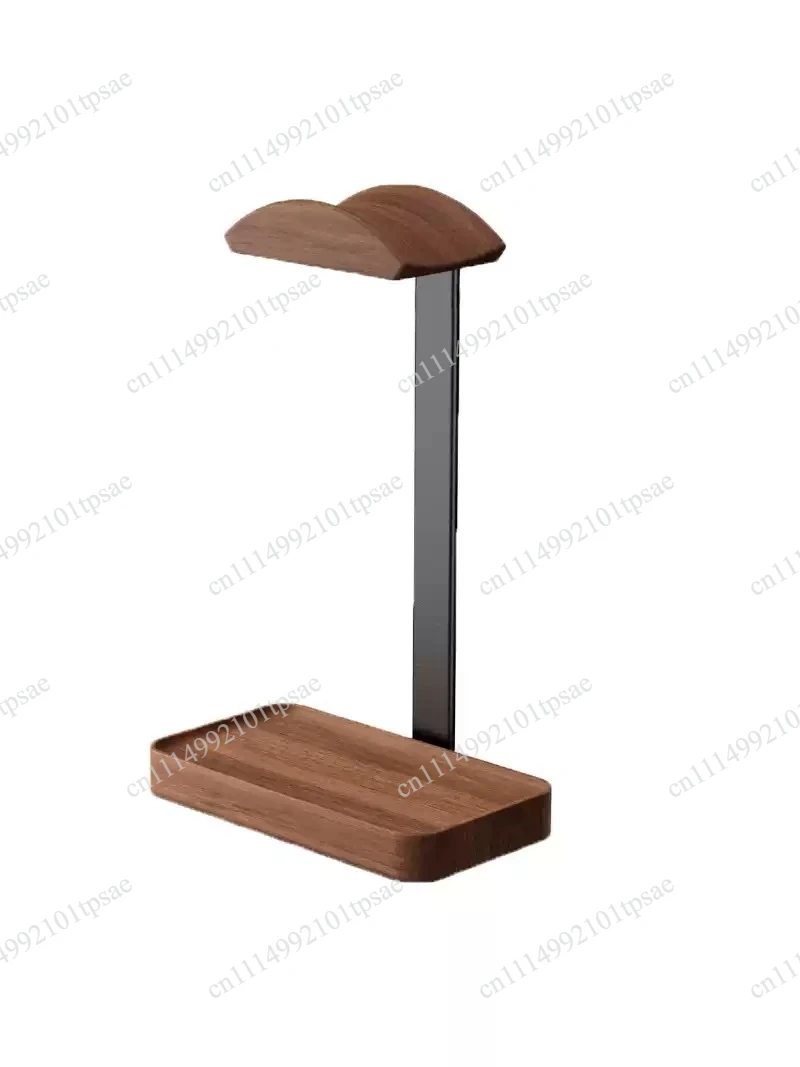 Solid Wood Headphones Stand Black Walnut+Aluminum Alloy Gaming  Headset Holder Desktop Bracket Display Shelf with Storage Base