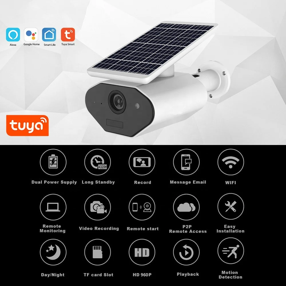 Tuya WiFi Wireless Home Security HD 1080P IP Solar Power  Alexa Google Home Voice Control Outdoor Waterproof CCTV