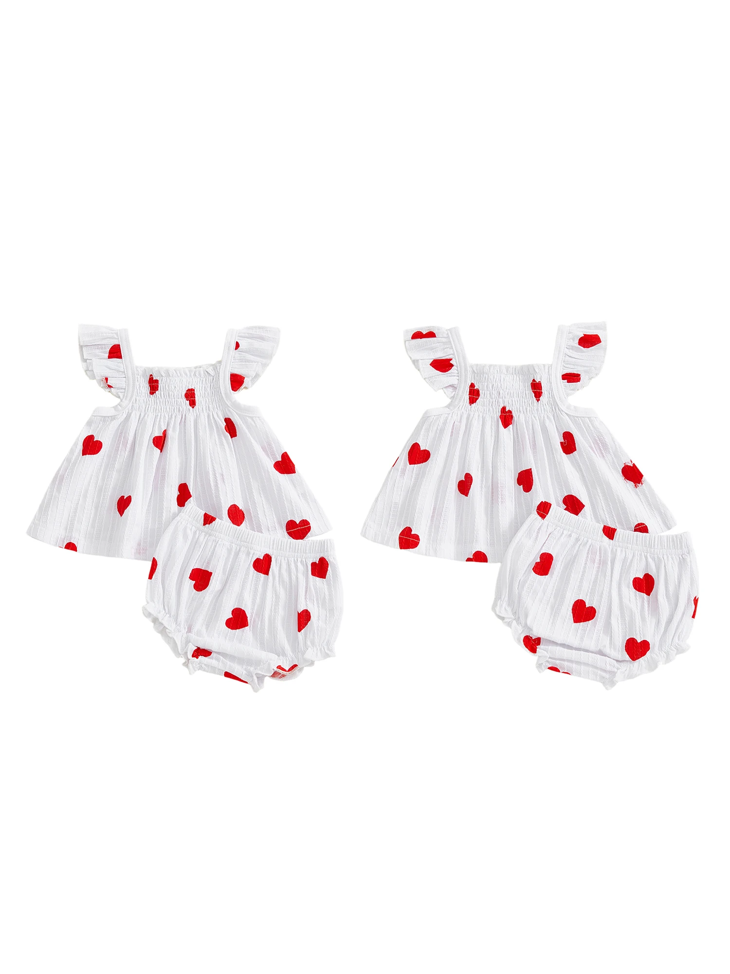 

Toddler Girls Valentine s Day Dress Heart Print Flutter Sleeve Smocked Top and Ruffle Shorts Summer 2 Piece Set with Bow Detail