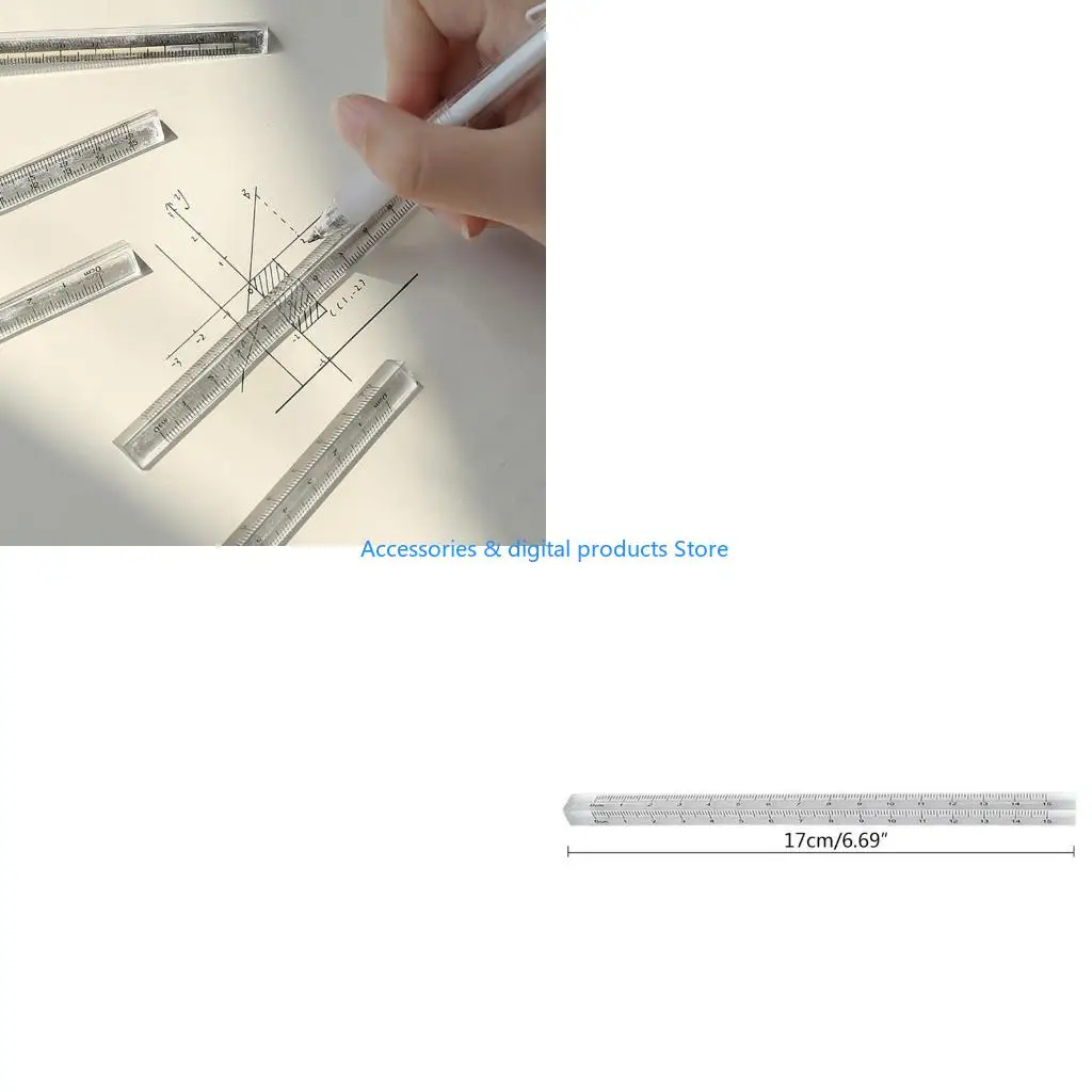 77JD Creative Prism Straight Ruler 0-15cm Acrylic Mathematics Ruler Architectural Scale Ruler Scale Tool Student Statione