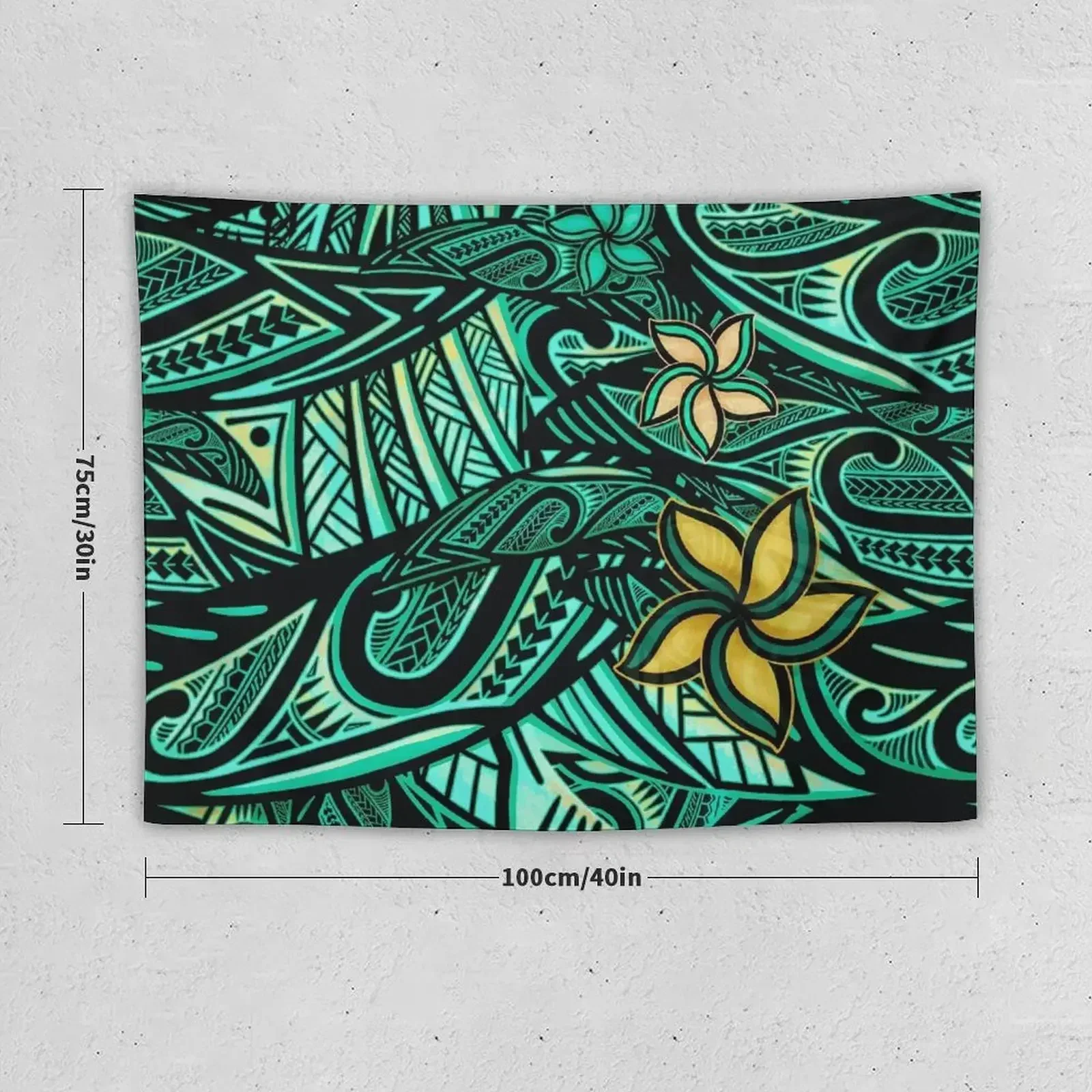 Samoan - Polynesian - Hawaiian Teal Tribal 1503 Tapestry Wallpapers Home Decor Wall Mural Tapestry