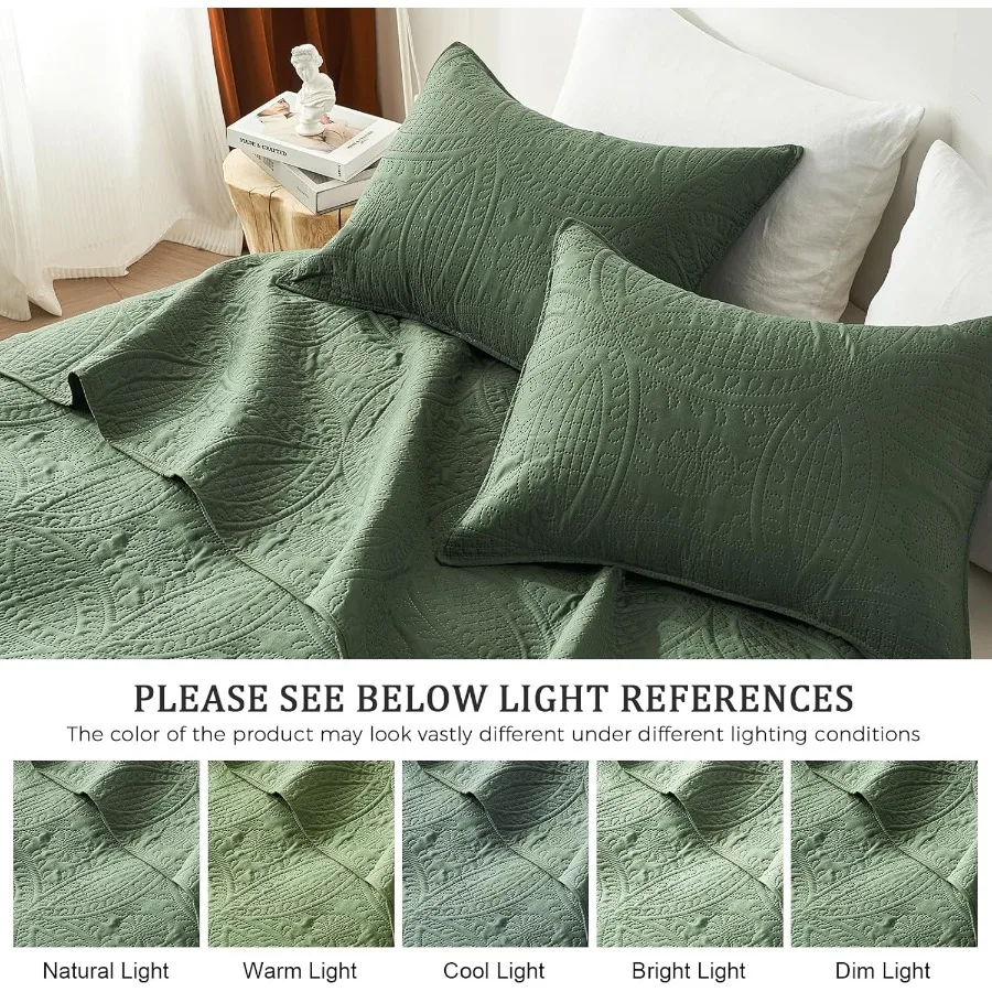 올리브 그린 초음파 퀸 사이즈 퀼트 세트, 모던 침실 장식용 가볍고 부드러운 침대보 커버릿, 현대적인 코인 디자인