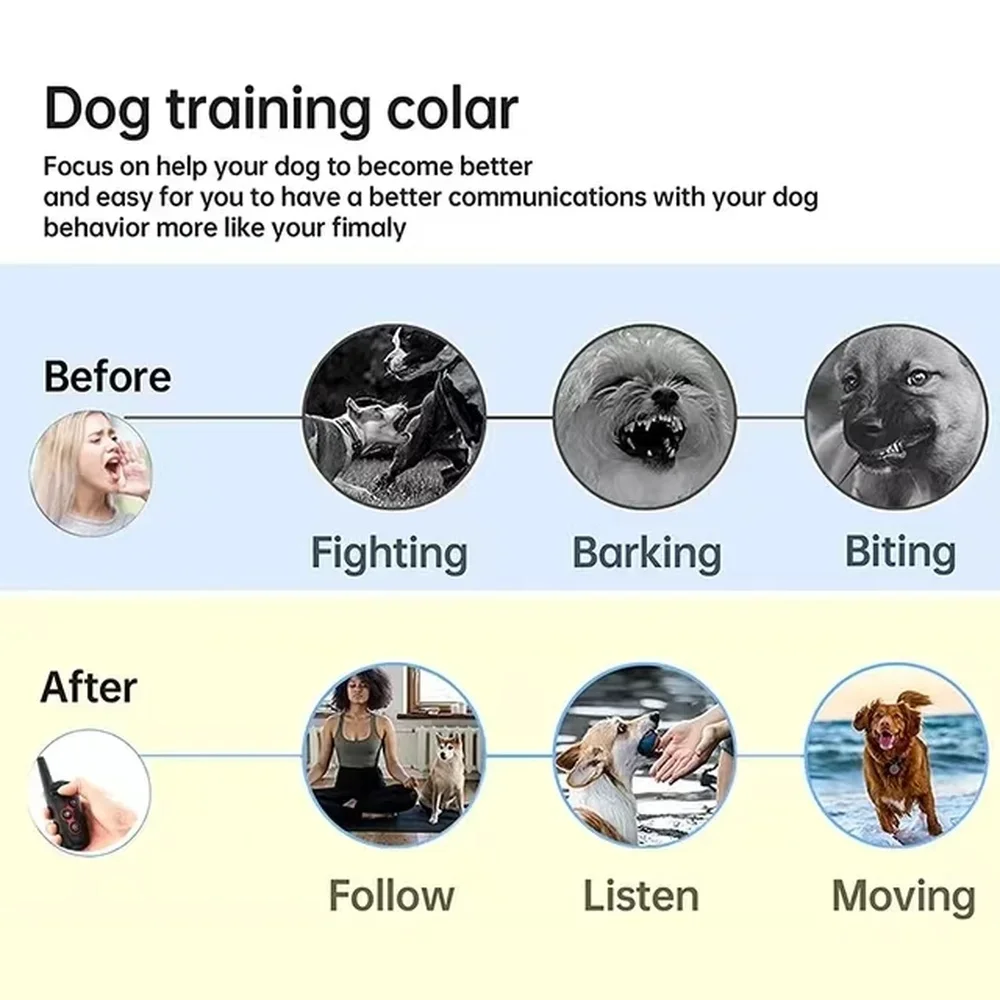 Electric Dog Training Collar, Remote Control, Anti Bark Collars for Dogs, Vibration Sound, Rechargeable, Waterproof, Pet Colar