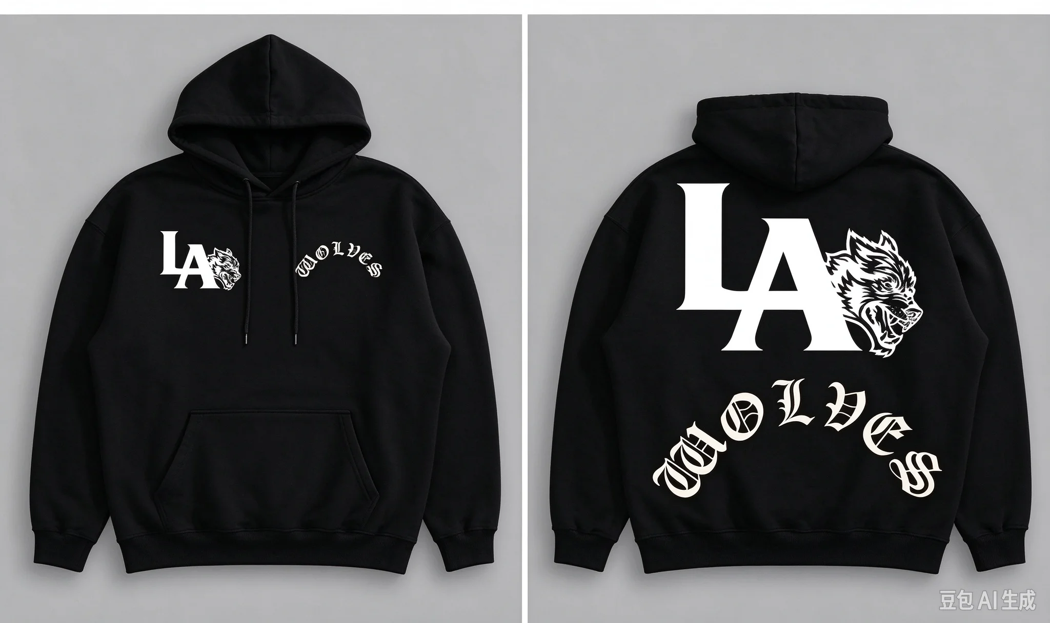 LA Wolves Wolf Head Graphic Hoodie, Vintage Street Casual Pullover for Men Women