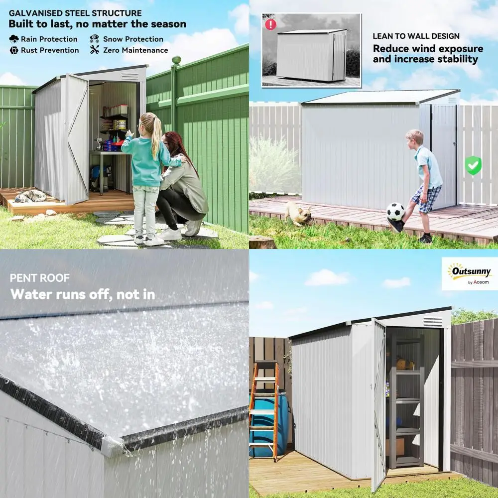 

Белый наружный металлический навес для хранения вещей, отклоняемый до конструкции, безопасное хранилище садовых инструментов с замком и вентиляционными отверстиями