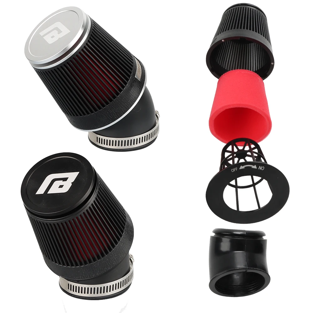 NIBBI CNC Universal Luftfilter Motorrad 42 mm 48 mm Pilzkopf Luftfilter 45 Grad Biegung Lufteinlassrohr Filter PitBike – Detail 4