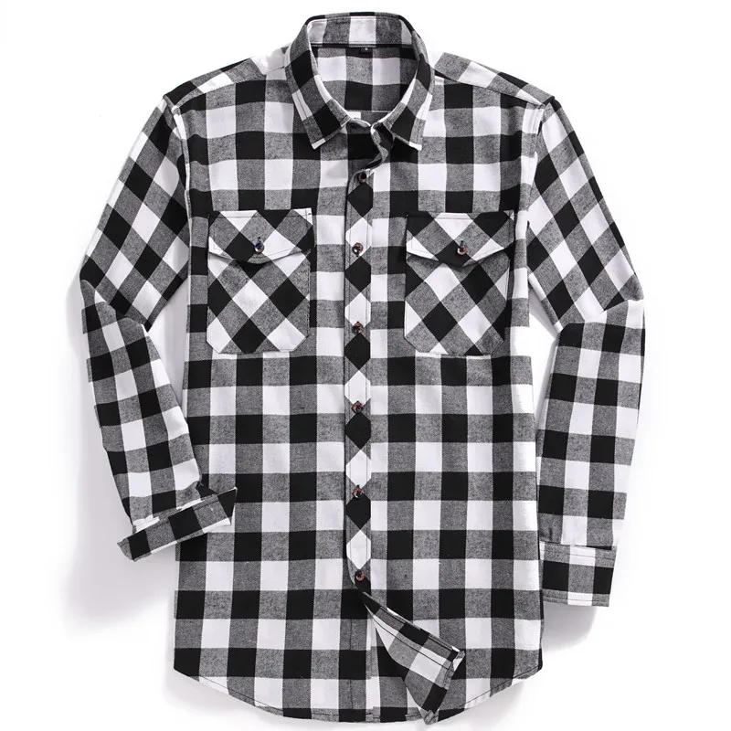 Men Casual Plaid Flannel Shirt Long-Sleeved Chest Two Pocket Design (USA SIZE S M L XL 2XL)