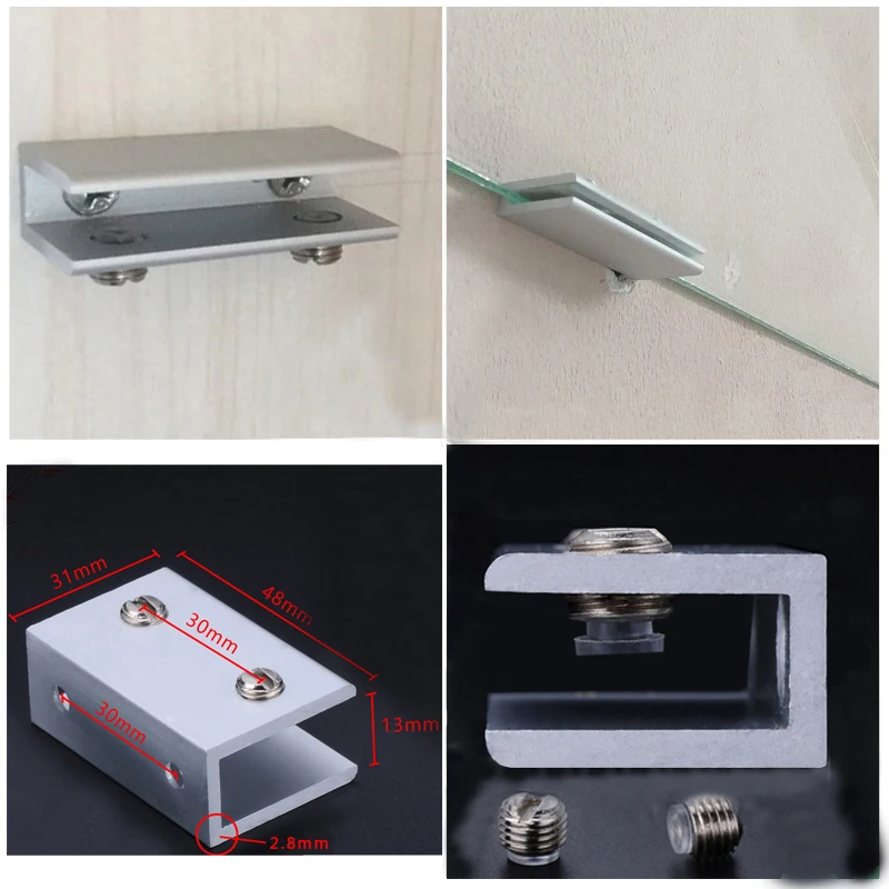 2 Pieces Glass Clamps Wall-mounted Supportor for 10mm 11mm 12mm Glass Clips Board Shelve Holder Corner Bracket Clamp Aluminum