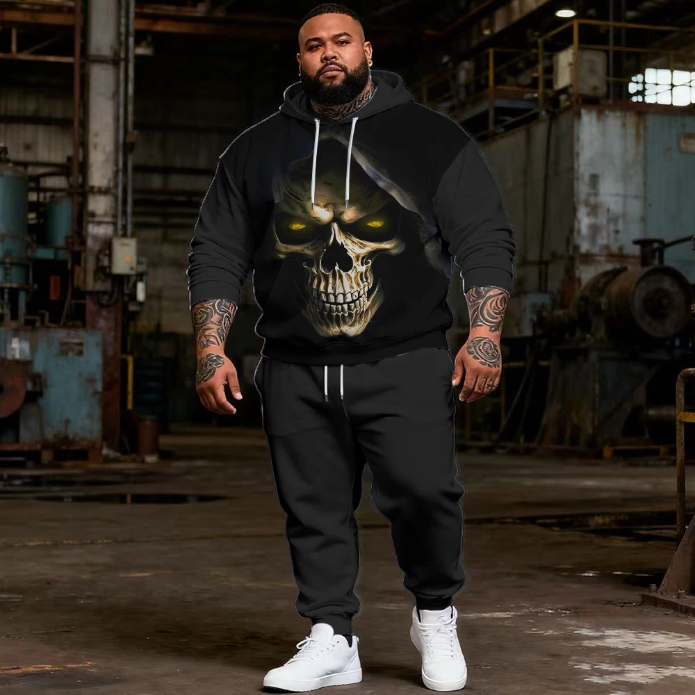 

-9xl Комплект толстовок больших размеров с черепом — модная атмосфера из 2 предметов, дышащий материал, гладкий дизайн черепа