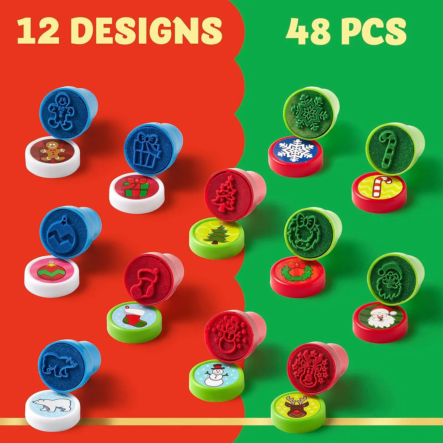 JOYFY 48 Pieces Christmas Assorted Stamps Kids Self-Ink Stamper for Christmas Party Favor Stocking Stuffers Crafts School Prizes